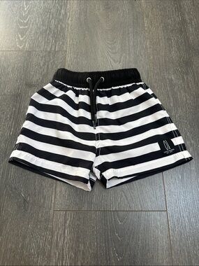 Lenox James Striped Black & White Drawstring swim Shorts